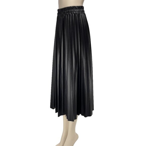 3.3 Fieldtrip Winter PU Leather Pleated Long High Waist Midi Skirt - Picture 3 of 10